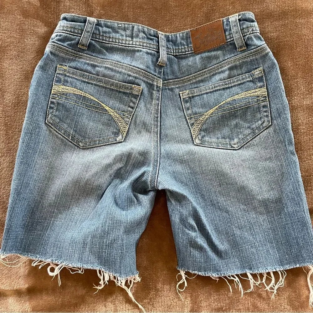 Justice Girls Blue Jean Shorts with Frayed Hem Size 12 R